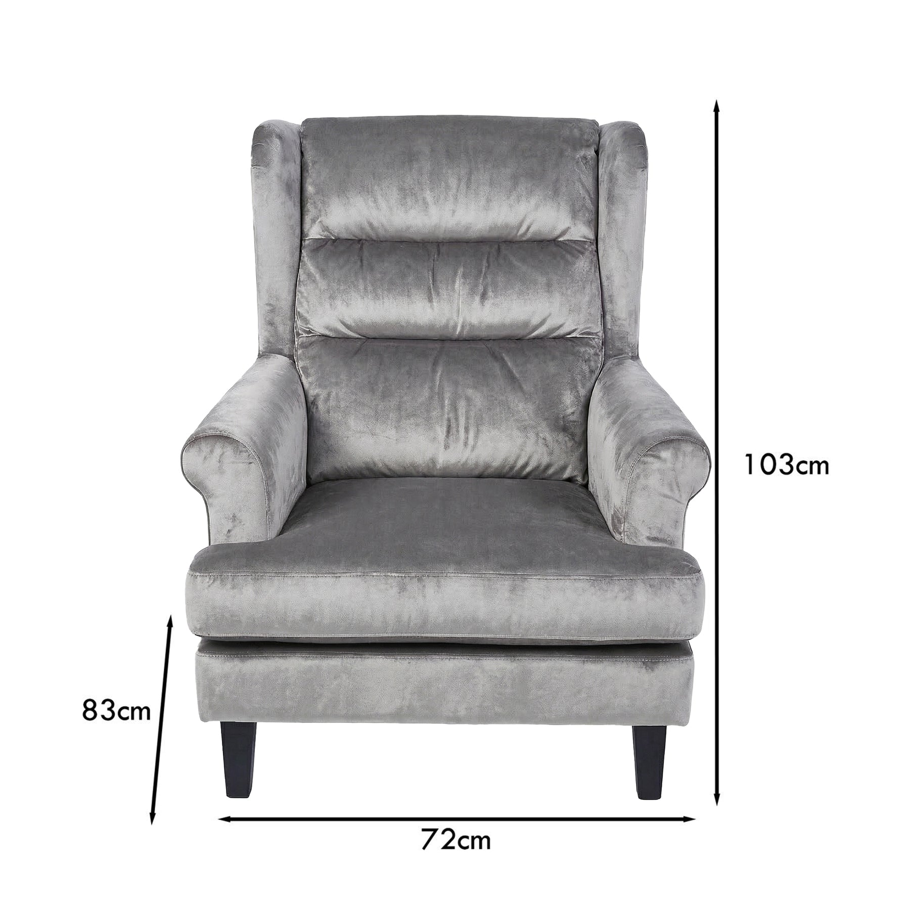 Loretta Armchair Grey Velvet Cushioned Ribbed Back