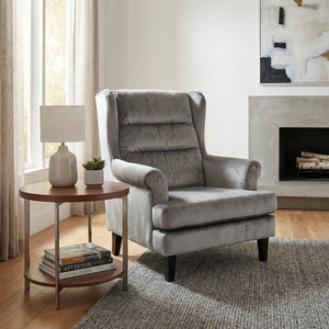 Loretta Armchair Grey Velvet Cushioned Ribbed Back
