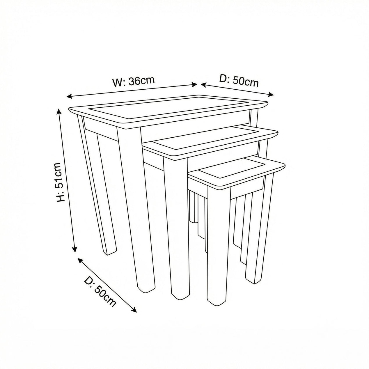 Taberno Oak Assembled Nest Of 3 Tables