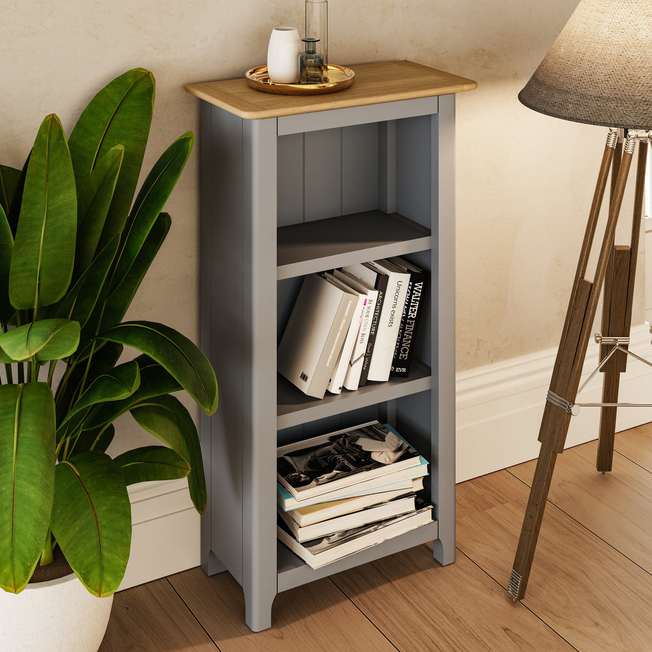 Taberno Oak 3 Tier Bookcase Dove Grey