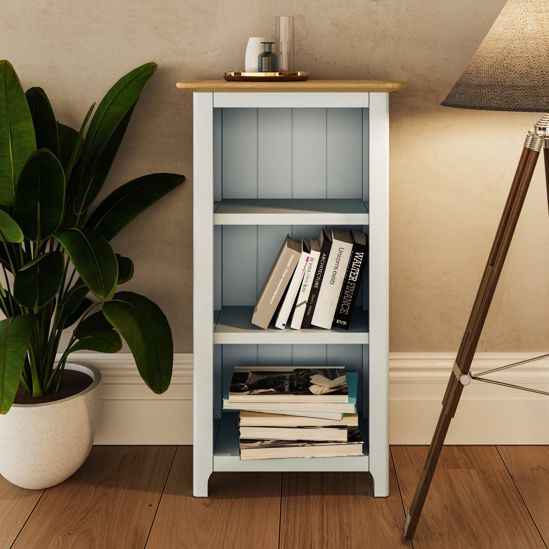 Taberno Oak 3 Tier Bookcase Linen White