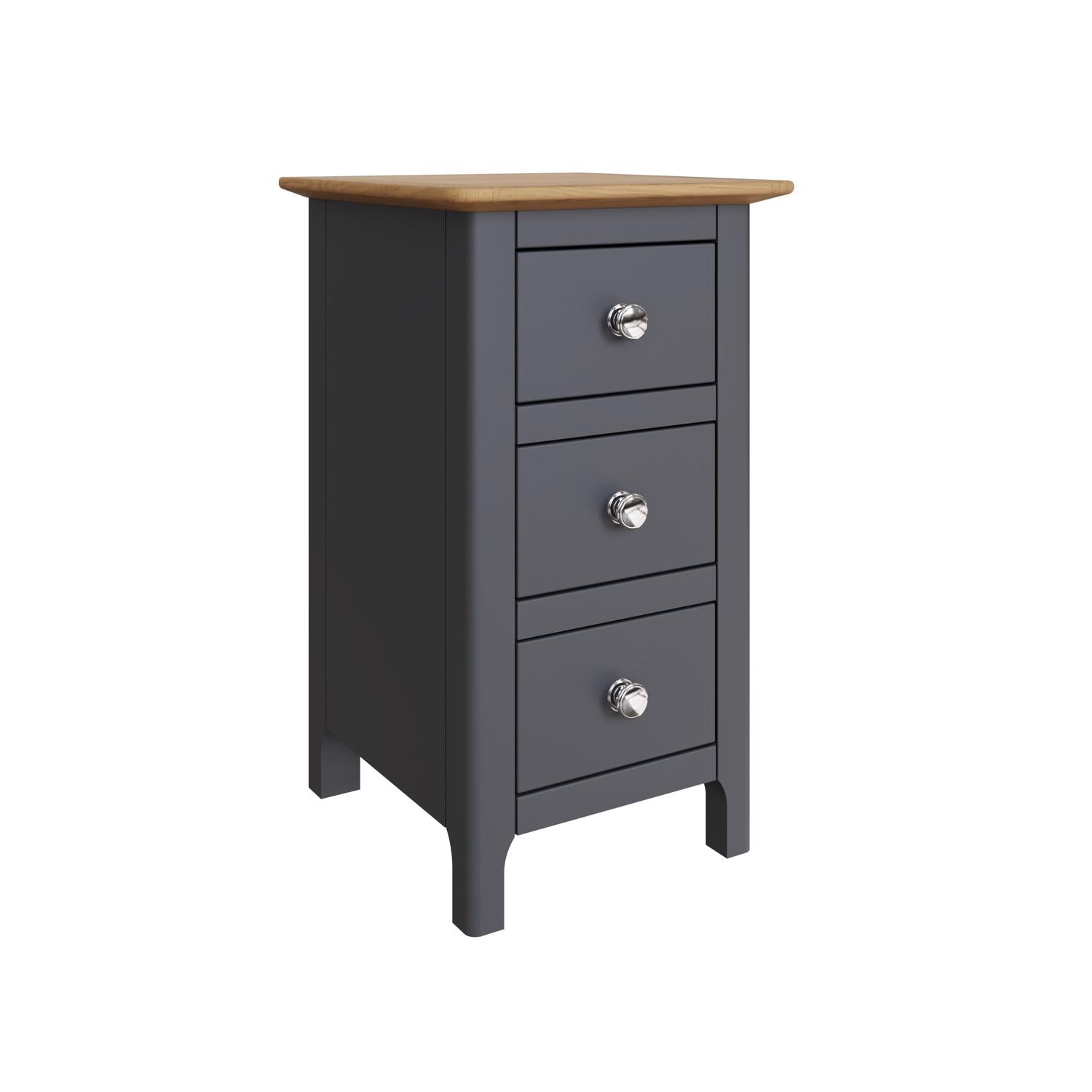 Taberno Oak 3 Drawer Bedside Table Nightstand Cabinet Graphite Blue