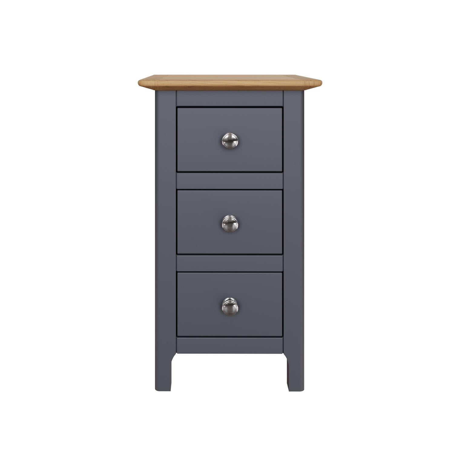 Taberno Oak 3 Drawer Bedside Table Nightstand Cabinet Graphite Blue