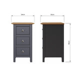 Taberno Oak 3 Drawer Bedside Table Nightstand Cabinet Graphite Blue