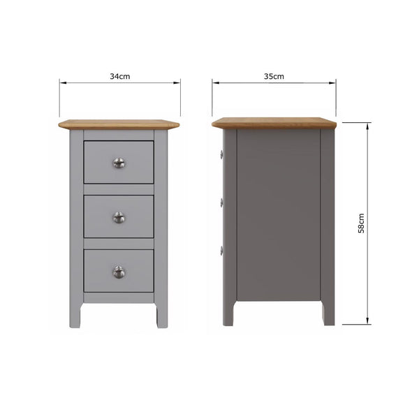 Taberno Oak 3 Drawer Bedside Table Nightstand Cabinet Dove Grey