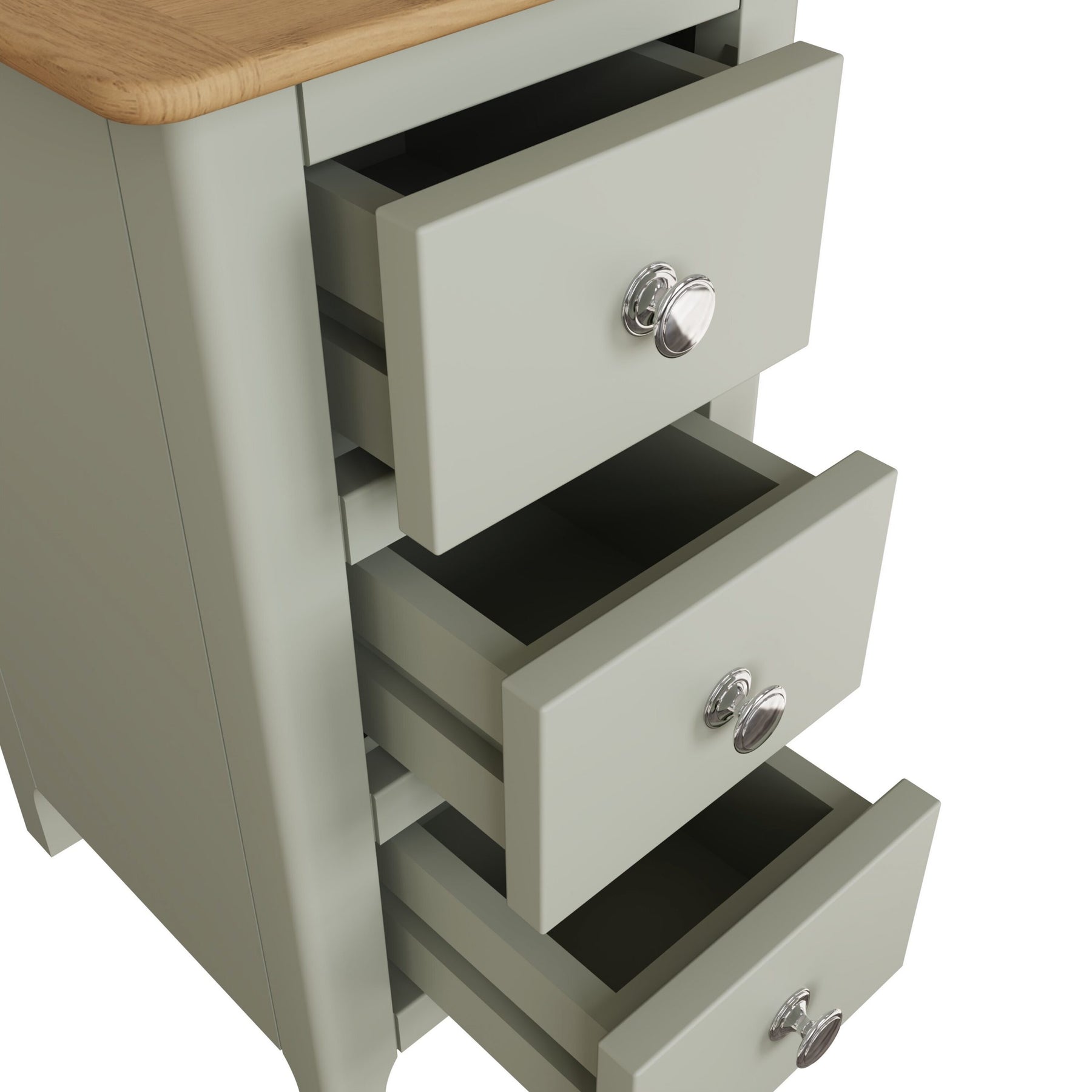 Taberno Oak 3 Drawer Bedside Table Nightstand Cabinet Sage Green