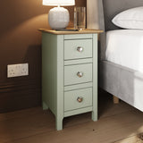 Taberno Oak 3 Drawer Bedside Table Nightstand Cabinet Sage Green