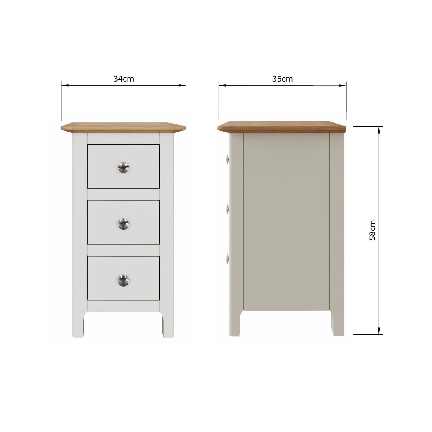 Taberno Oak 3 Drawer Bedside Table Nightstand Cabinet Linen White
