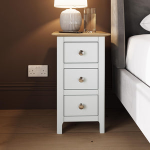 Taberno Oak 3 Drawer Bedside Table Nightstand Cabinet Linen White