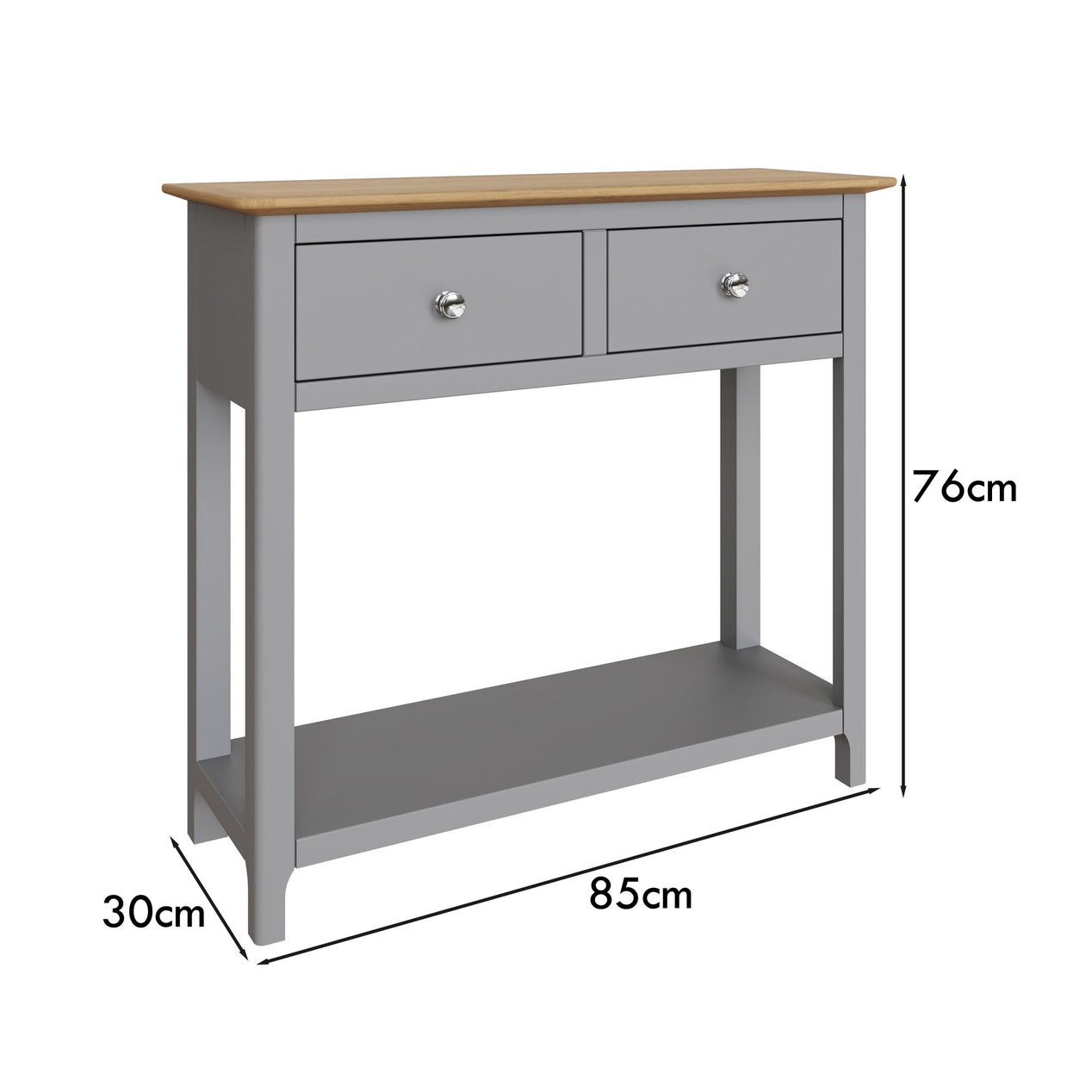 Taberno Oak 2 Drawer Console Hallway Table Dove Grey