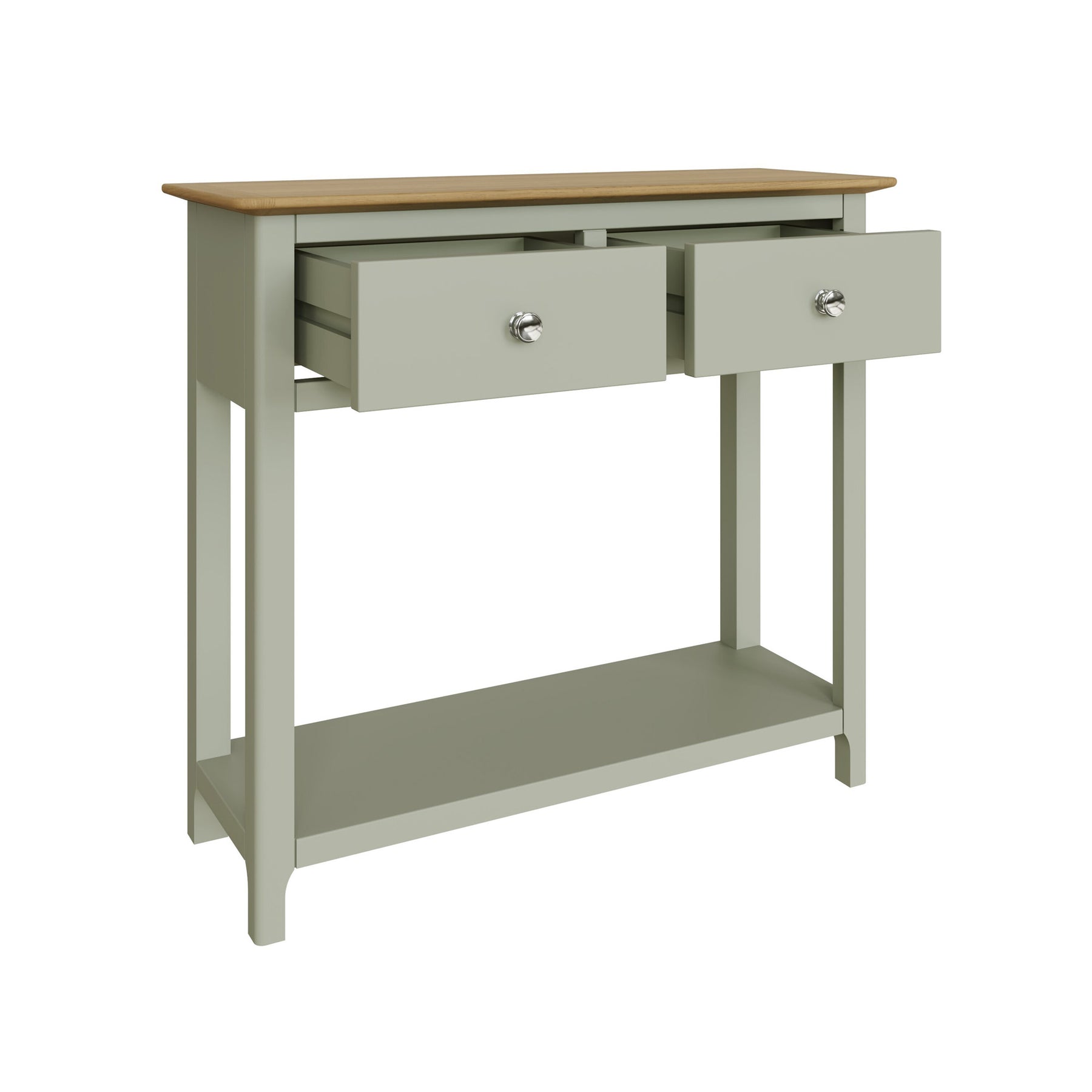 Taberno Oak 2 Drawer Console Hallway Table Sage Green