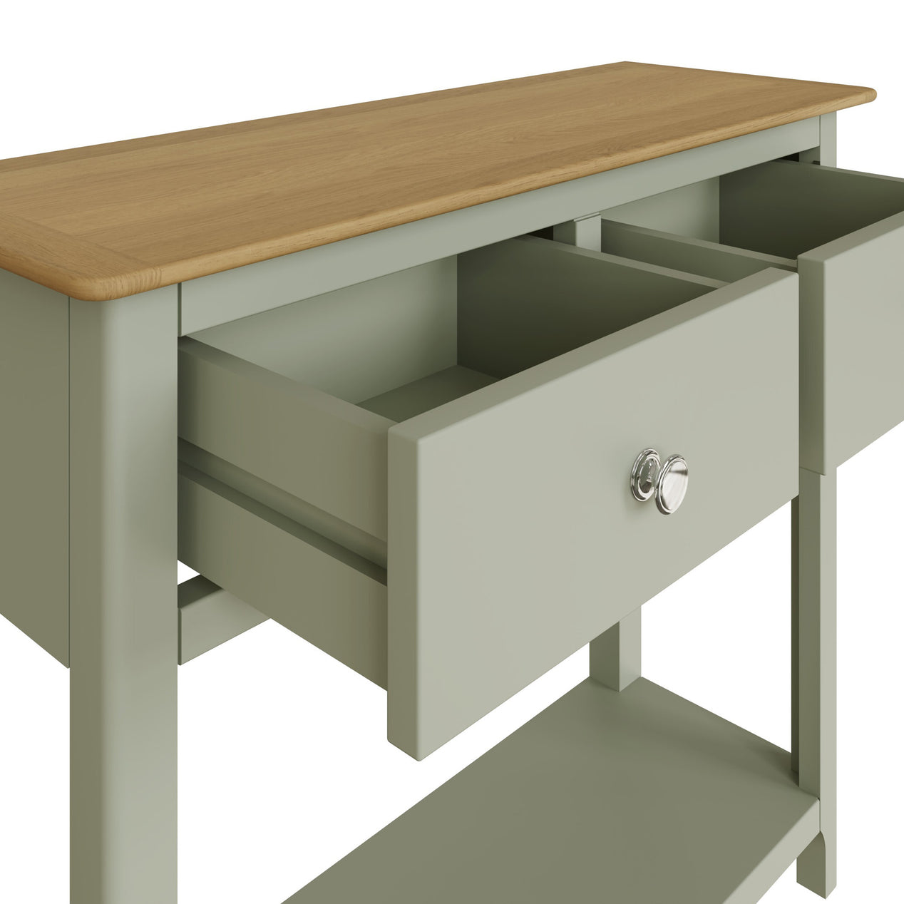 Taberno Oak 2 Drawer Console Hallway Table Sage Green