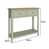 Taberno Oak 2 Drawer Console Hallway Table Sage Green