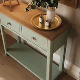Taberno Oak 2 Drawer Console Hallway Table Sage Green