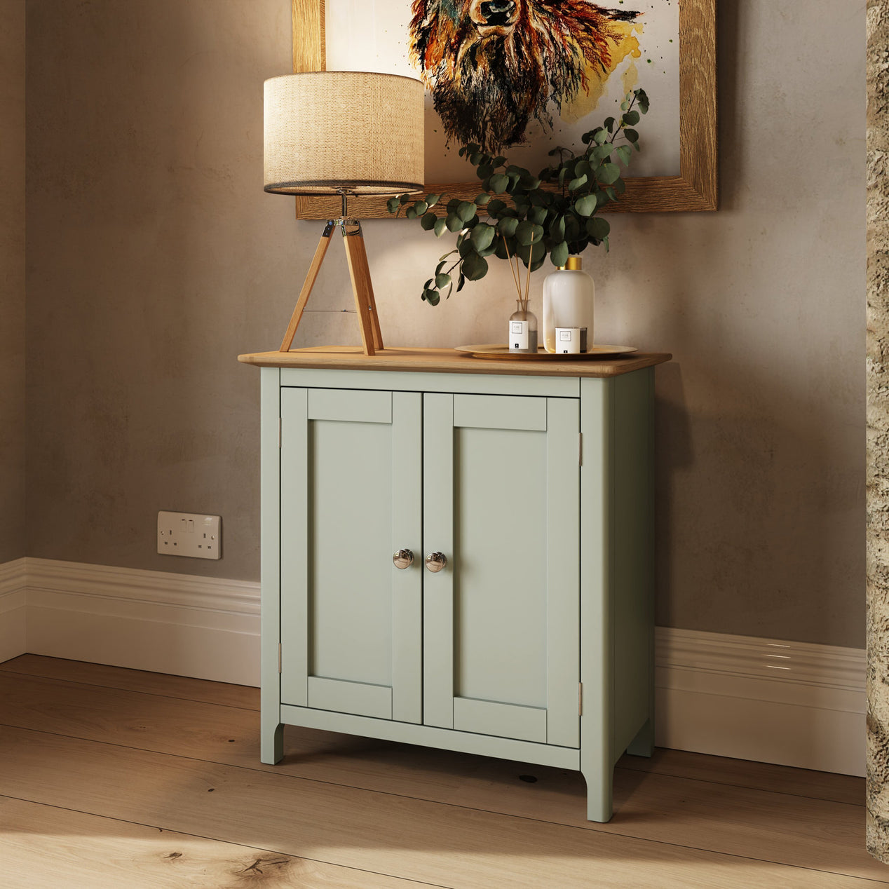 Taberno Oak 2 Door Compact Sideboard Sage Green