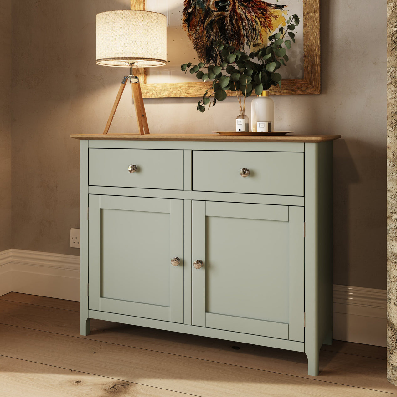 Taberno Oak 2 Door 2 Drawer Sideboard Sage Green