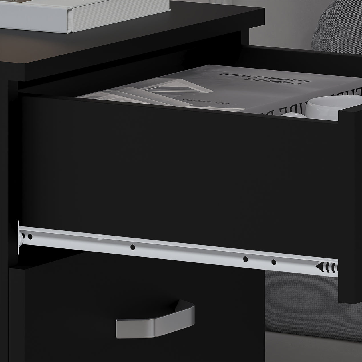 FWStyle Tunis 3 Drawer Bedside Chest Matt Black