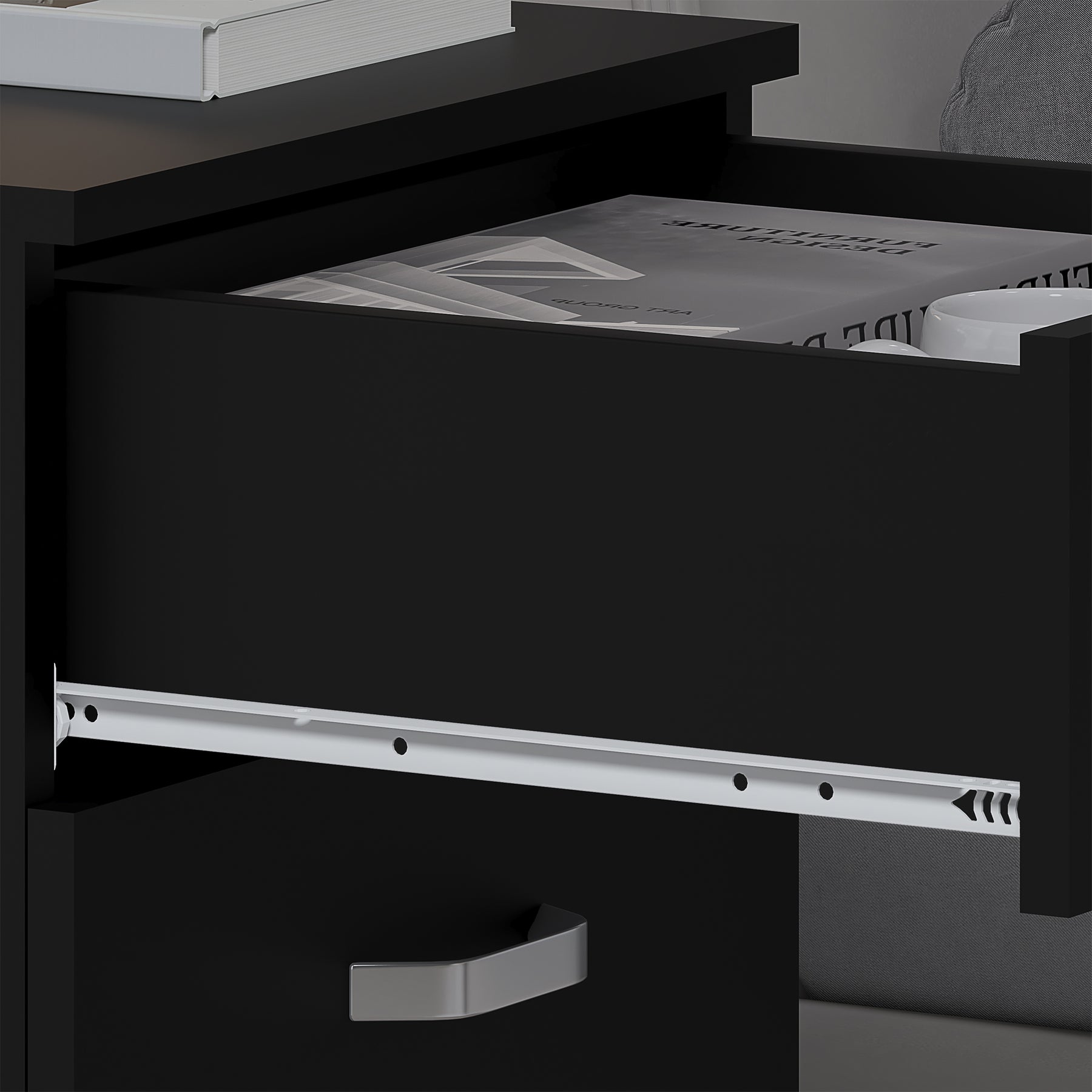 FWStyle Tunis 3 Drawer Bedside Chest Matt Black