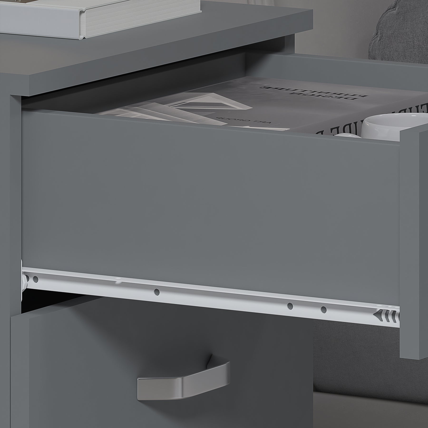 FWStyle Tunis 3 Drawer Bedside Chest Matt Grey