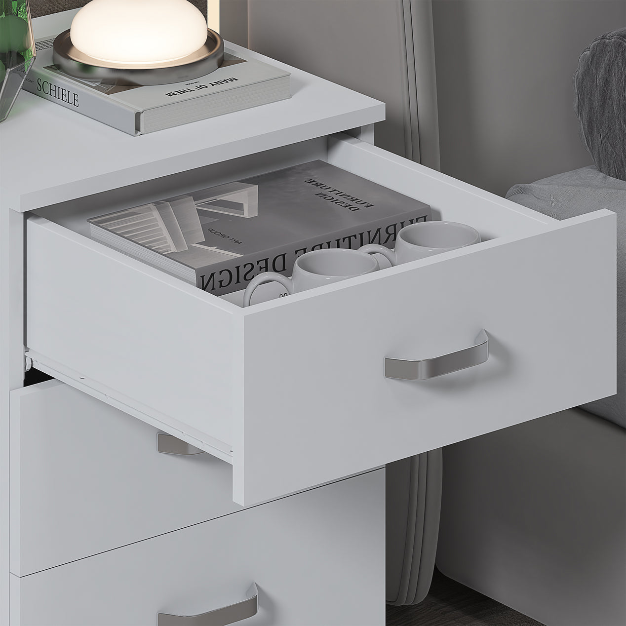 FWStyle Tunis 3 Drawer Bedside Chest Matt White