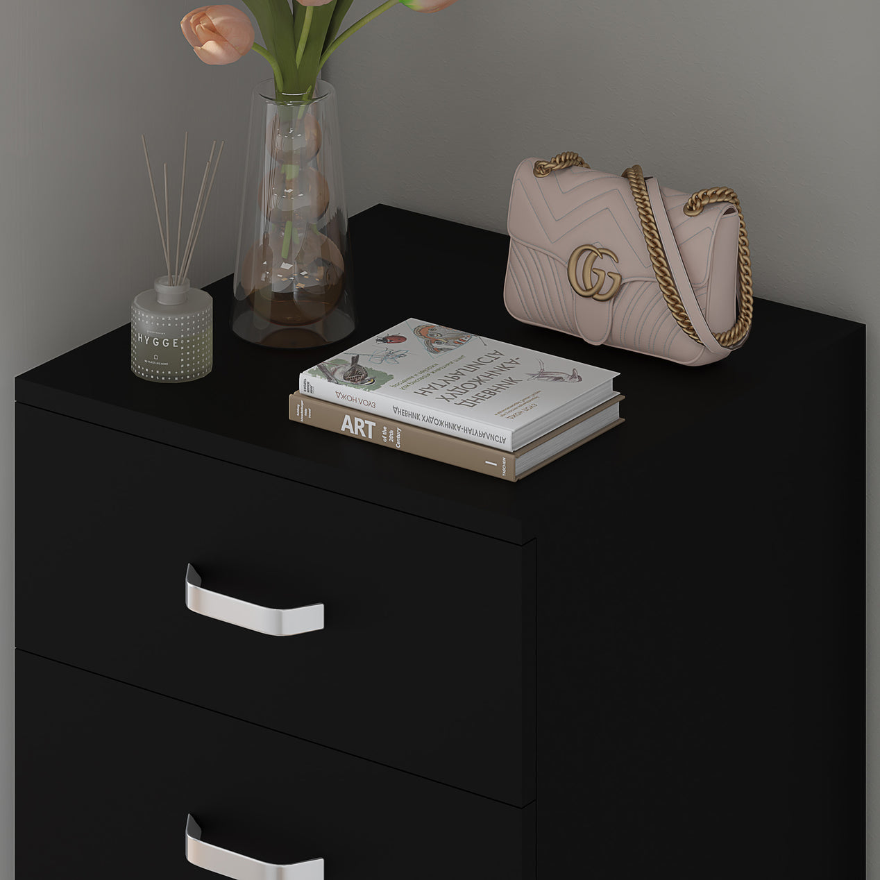 FWStyle Tunis 5 Drawer Tallboy Slim Chest Of Drawers - Matt Black