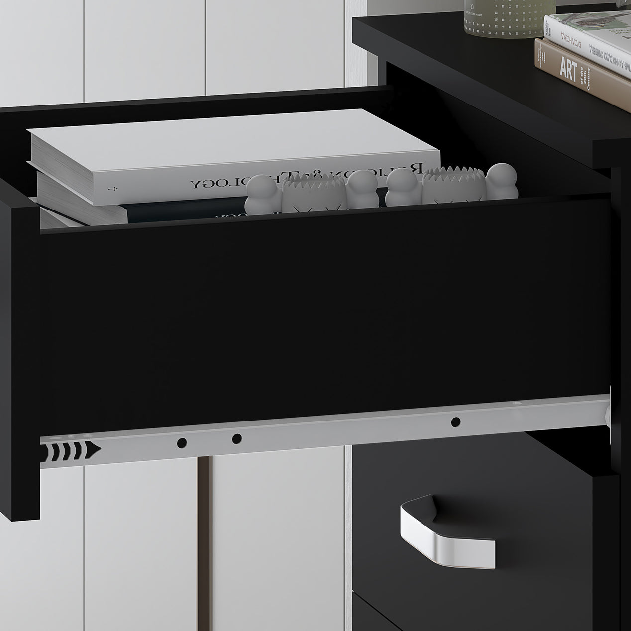 FWStyle Tunis 5 Drawer Tallboy Slim Chest Of Drawers - Matt Black