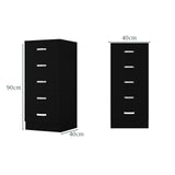 FWStyle Tunis 5 Drawer Tallboy Slim Chest Of Drawers - Matt Black