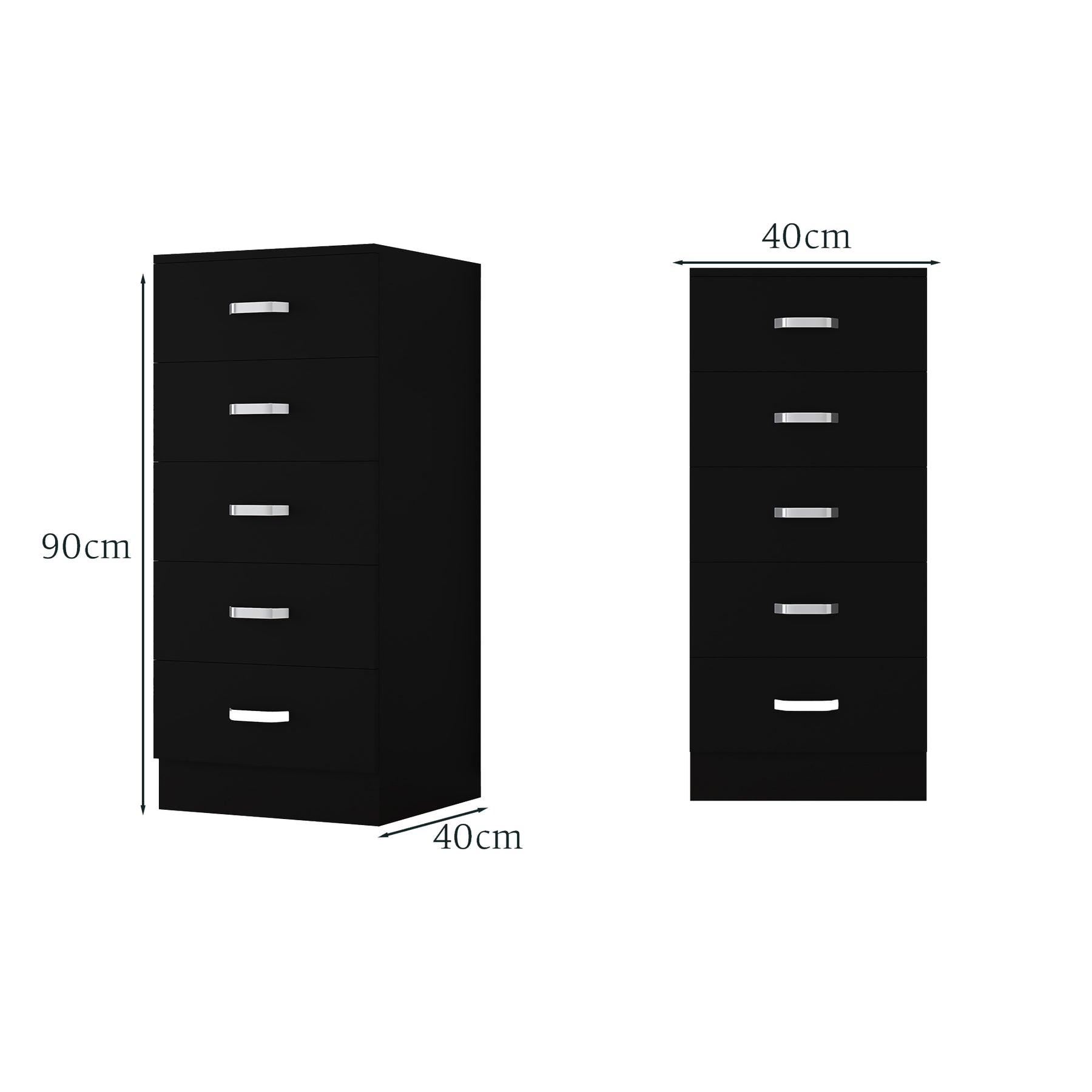 FWStyle Tunis 5 Drawer Tallboy Slim Chest Of Drawers - Matt Black