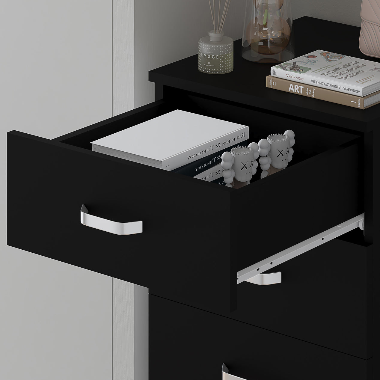 FWStyle Tunis 5 Drawer Tallboy Slim Chest Of Drawers - Matt Black