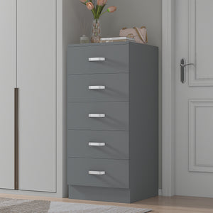 FWStyle Tunis 5 Drawer Tallboy Slim Chest Of Drawers - Matt Grey