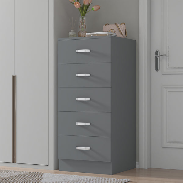 FWStyle Tunis 5 Drawer Tallboy Slim Chest Of Drawers - Matt Grey