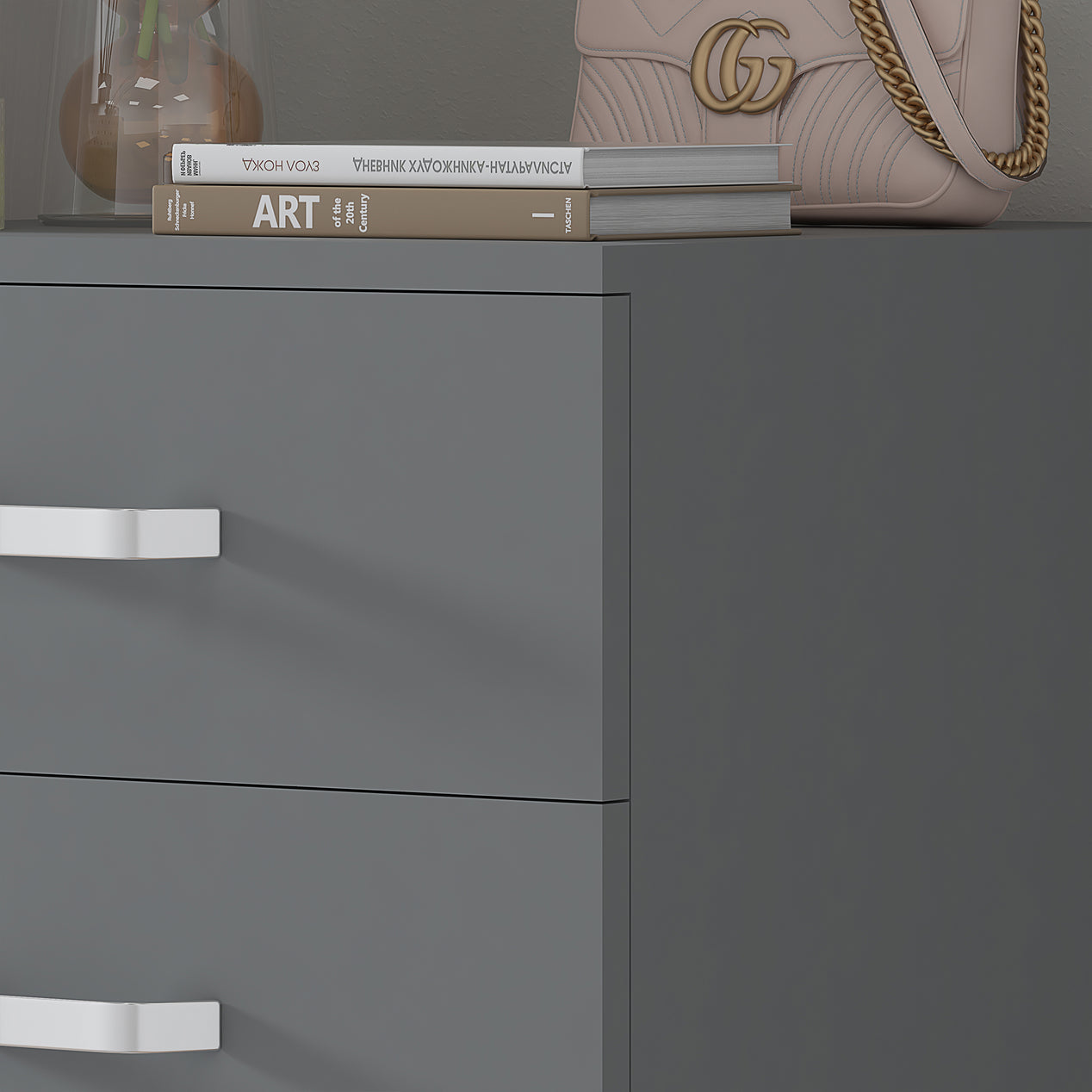 FWStyle Tunis 5 Drawer Tallboy Slim Chest Of Drawers - Matt Grey