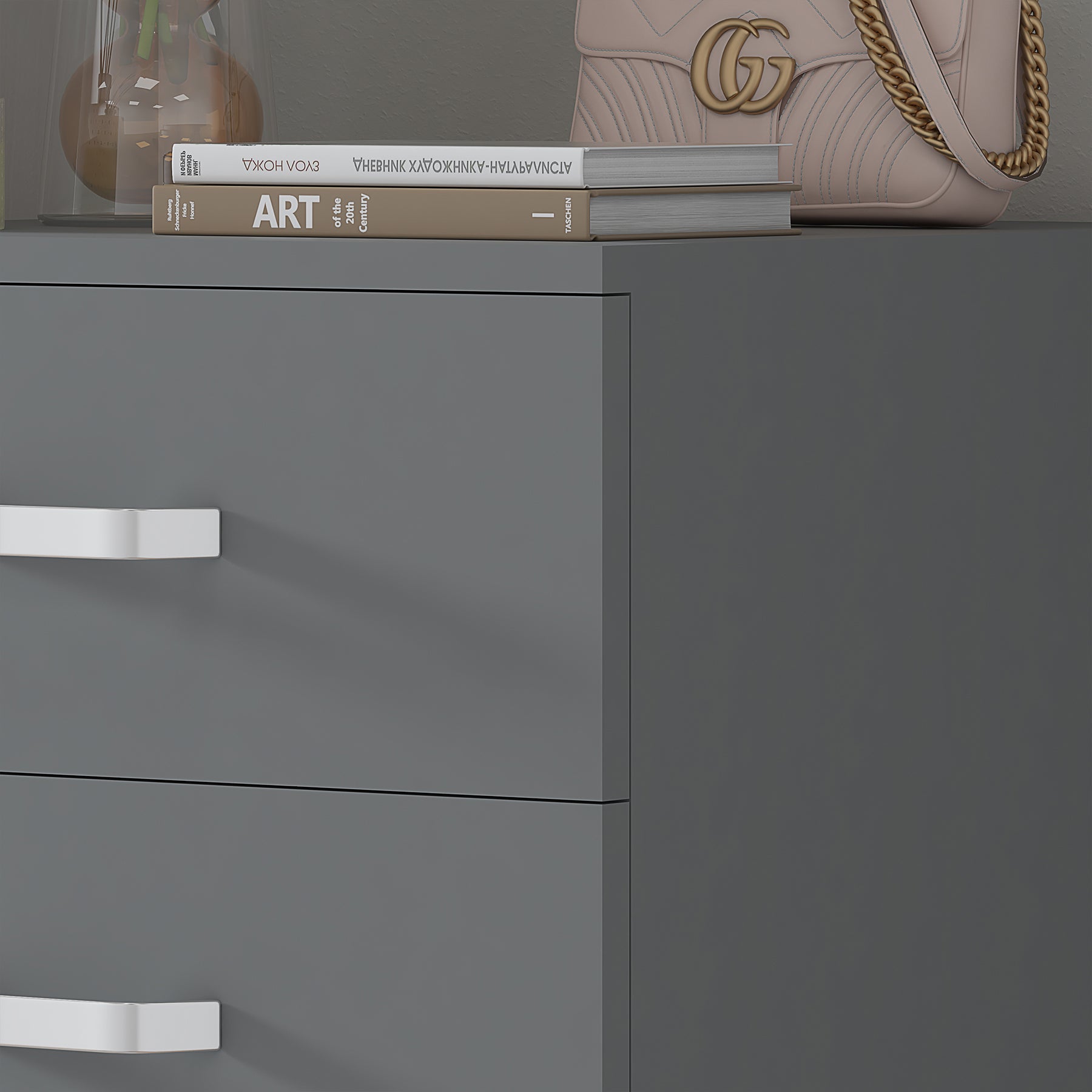 FWStyle Tunis 5 Drawer Tallboy Slim Chest Of Drawers - Matt Grey