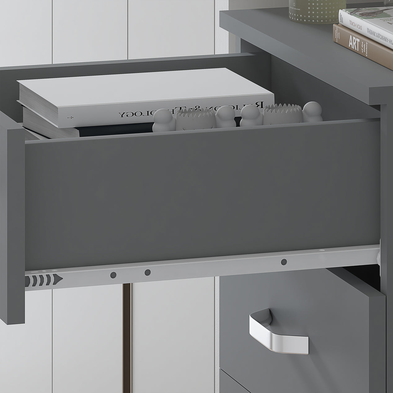 FWStyle Tunis 5 Drawer Tallboy Slim Chest Of Drawers - Matt Grey