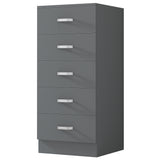 FWStyle Tunis 5 Drawer Tallboy Slim Chest Of Drawers - Matt Grey