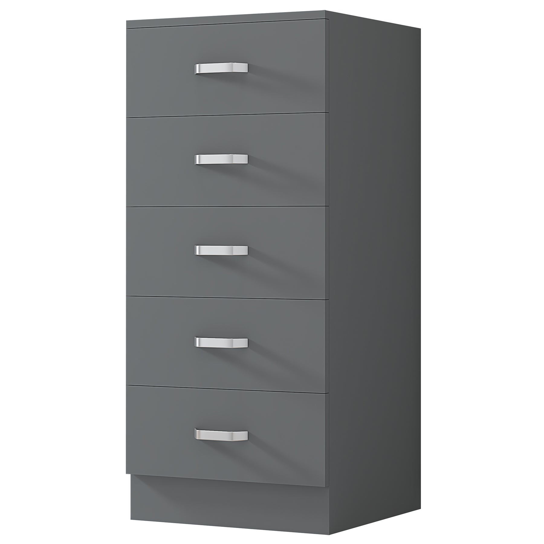 FWStyle Tunis 5 Drawer Tallboy Slim Chest Of Drawers - Matt Grey