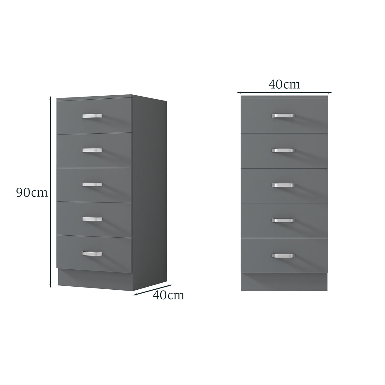 FWStyle Tunis 5 Drawer Tallboy Slim Chest Of Drawers - Matt Grey