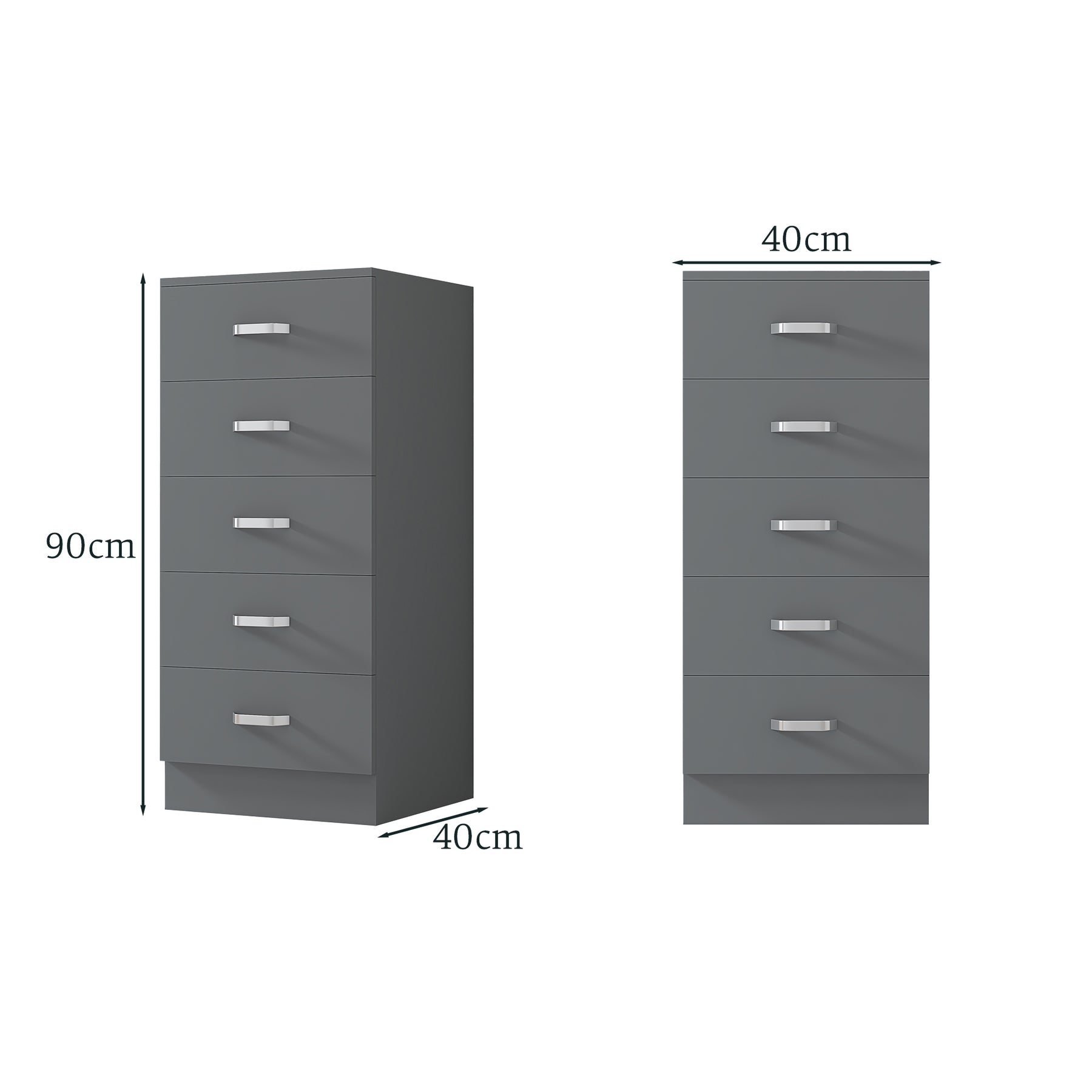 FWStyle Tunis 5 Drawer Tallboy Slim Chest Of Drawers - Matt Grey