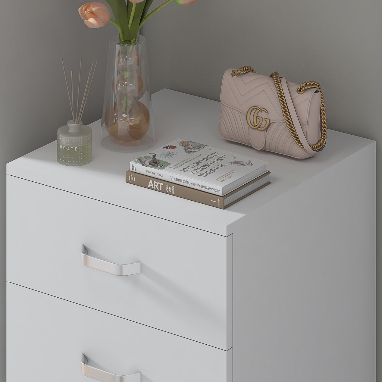 FWStyle Tunis 5 Drawer Tallboy Slim Chest Of Drawers - Matt White