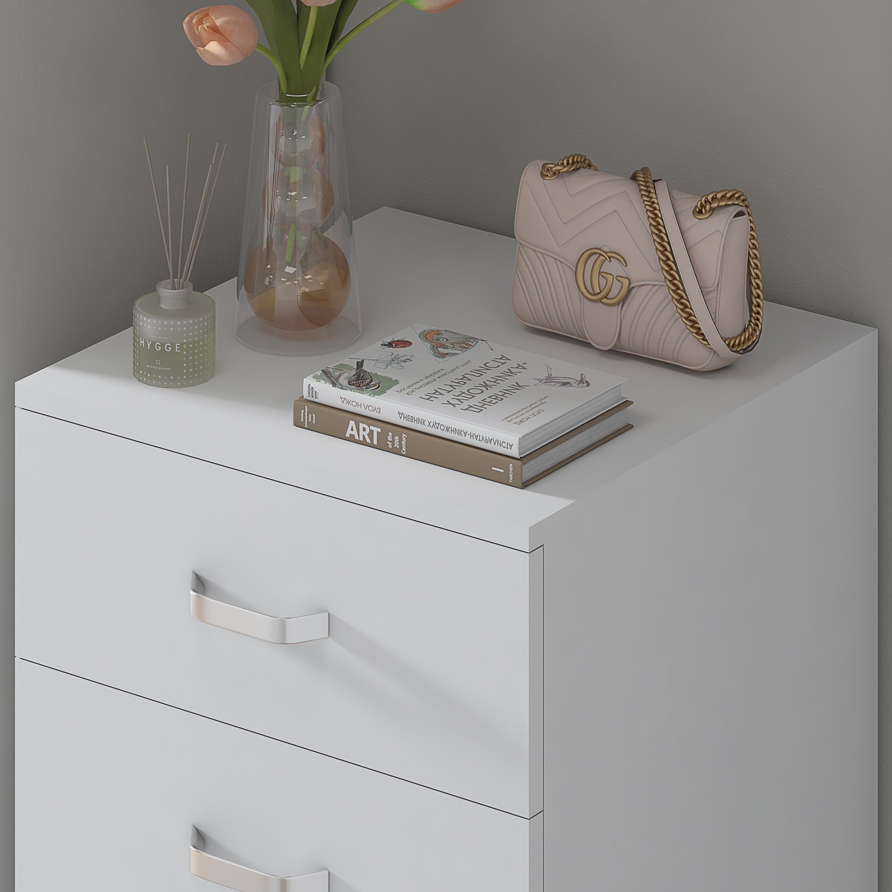 FWStyle Tunis 5 Drawer Tallboy Slim Chest Of Drawers - Matt White