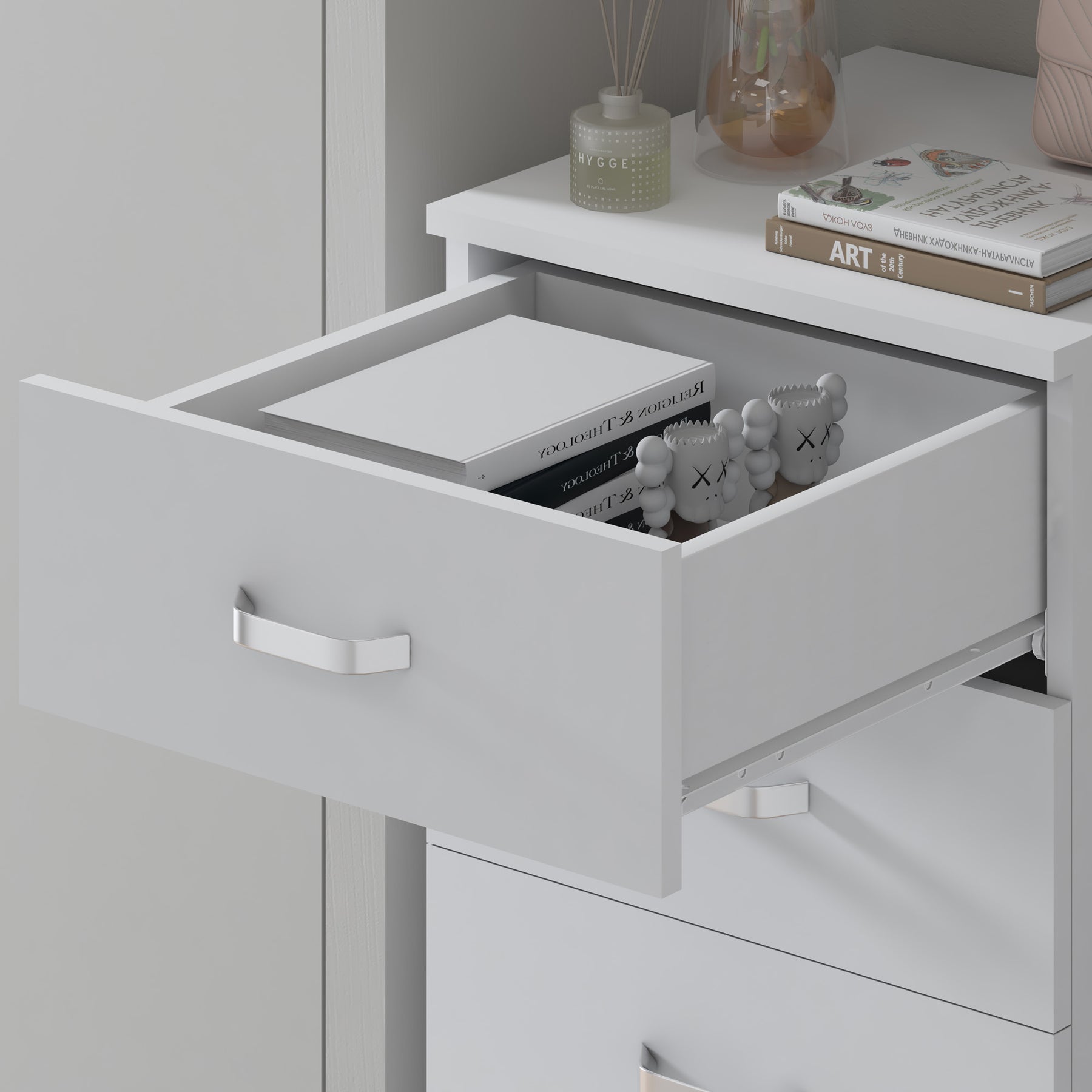 FWStyle Tunis 5 Drawer Tallboy Slim Chest Of Drawers - Matt White