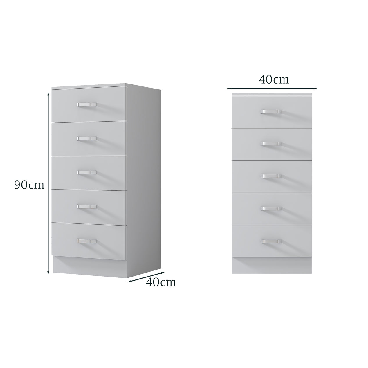 FWStyle Tunis 5 Drawer Tallboy Slim Chest Of Drawers - Matt White