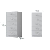 FWStyle Tunis 5 Drawer Tallboy Slim Chest Of Drawers - Matt White