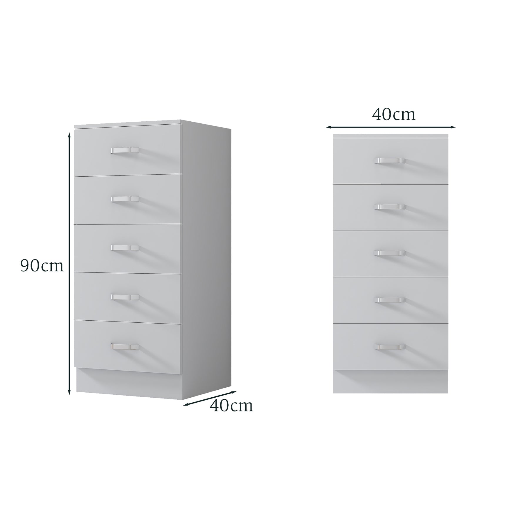 FWStyle Tunis 5 Drawer Tallboy Slim Chest Of Drawers - Matt White