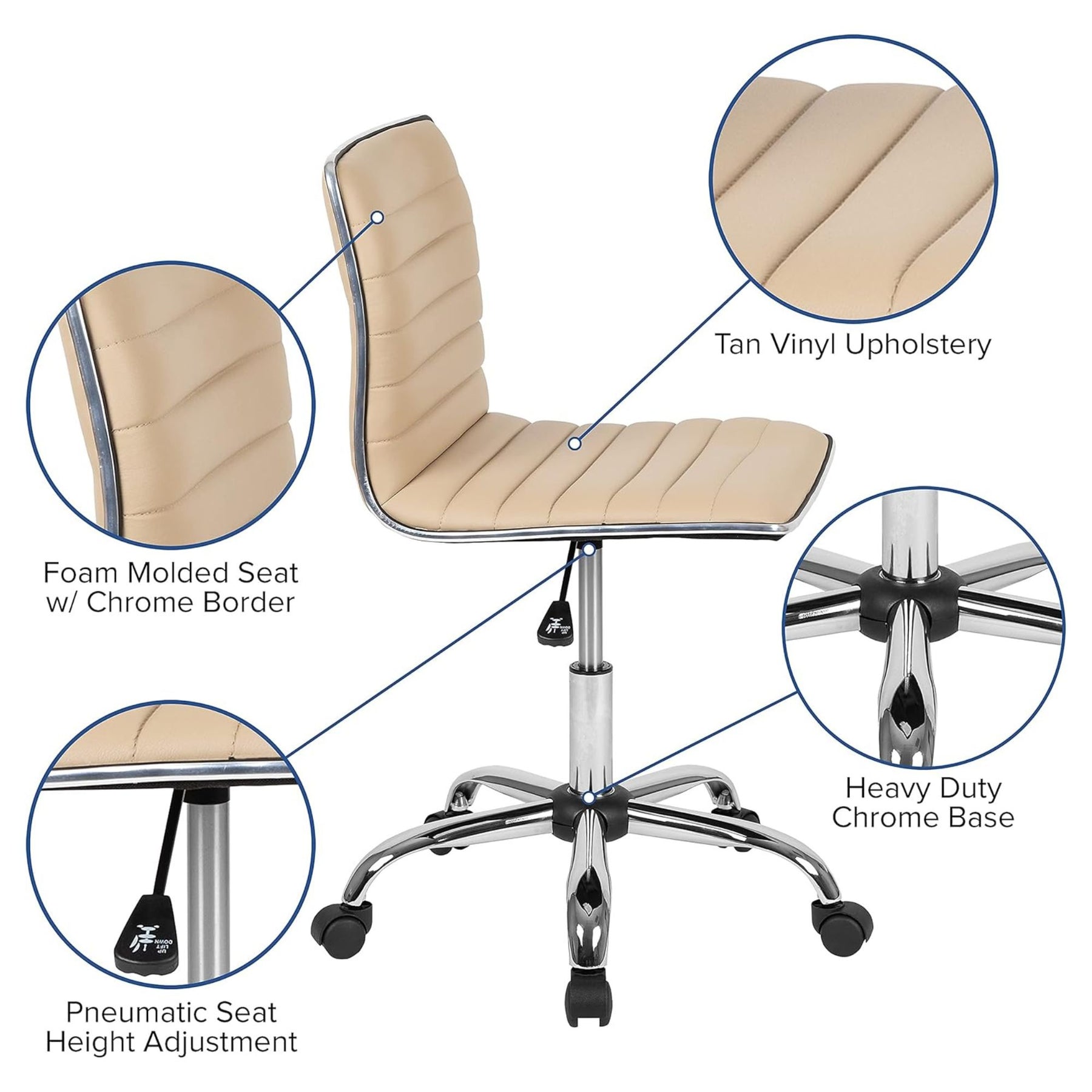 Tan Faux Leather Low Back Designer Office Chair