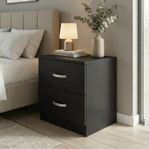 FWStyle Tunis 2 Drawer Bedside Table Matt Black