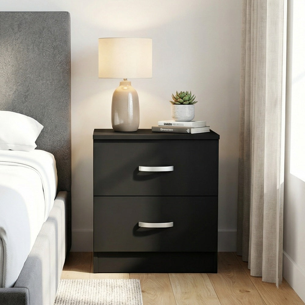 FWStyle Tunis 2 Drawer Bedside Table Matt Black