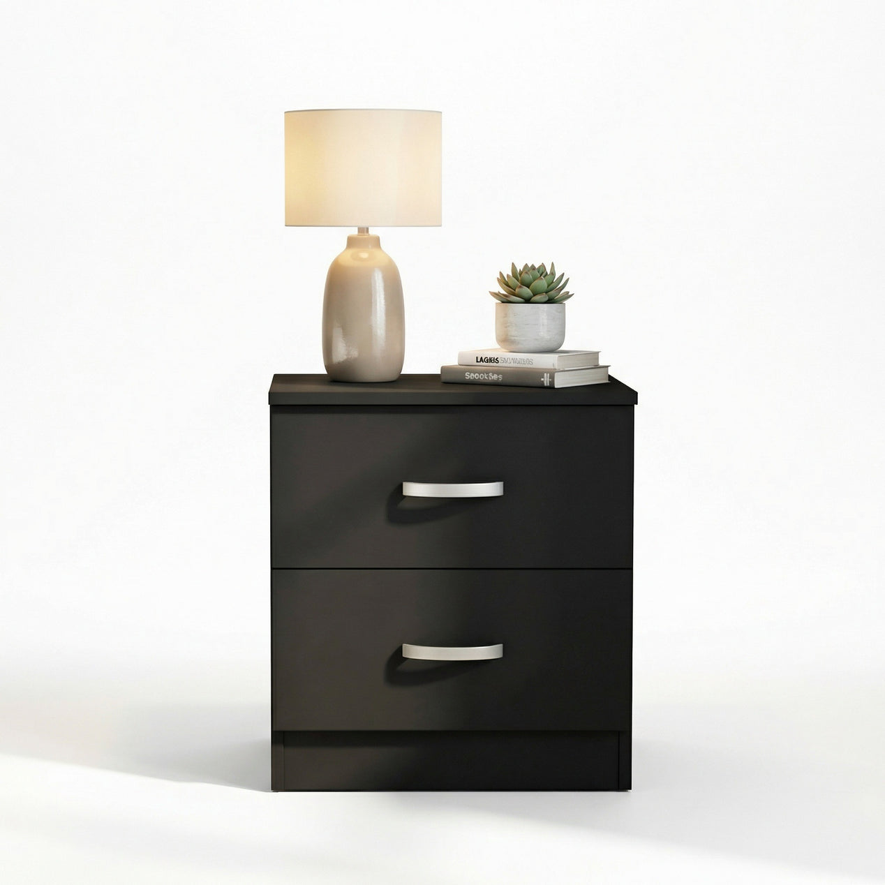 FWStyle Tunis 2 Drawer Bedside Table Matt Black