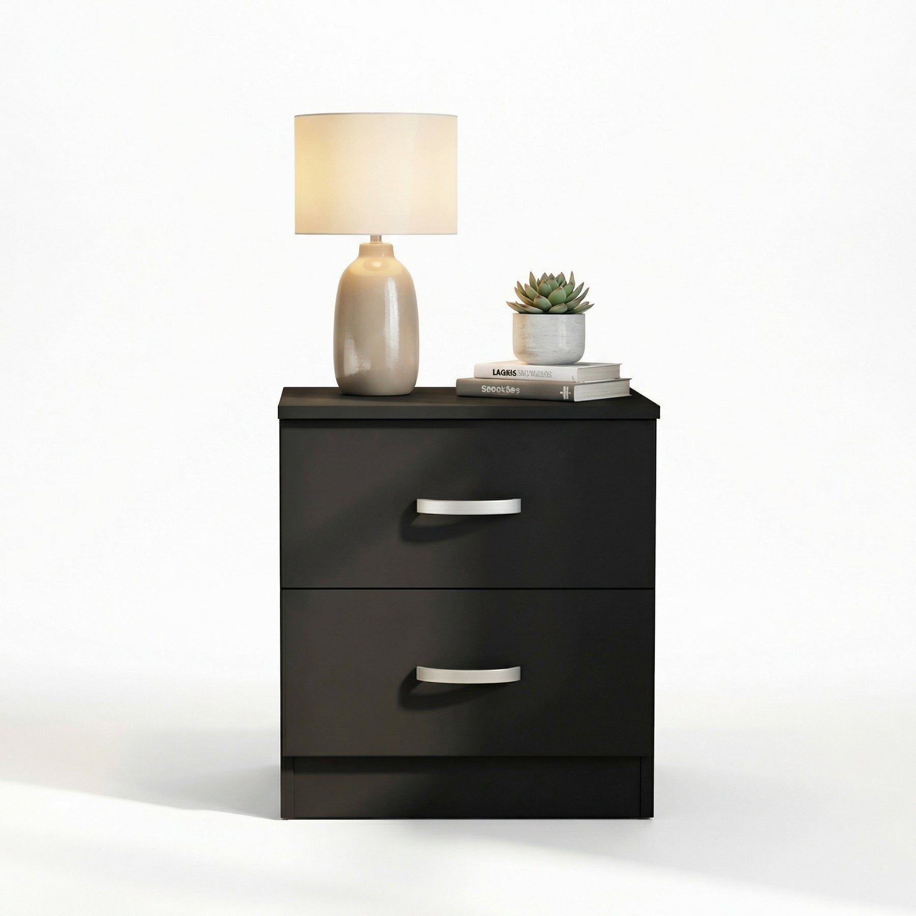 FWStyle Tunis 2 Drawer Bedside Table Matt Black