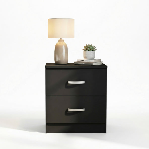 FWStyle Tunis 2 Drawer Bedside Table Matt Black